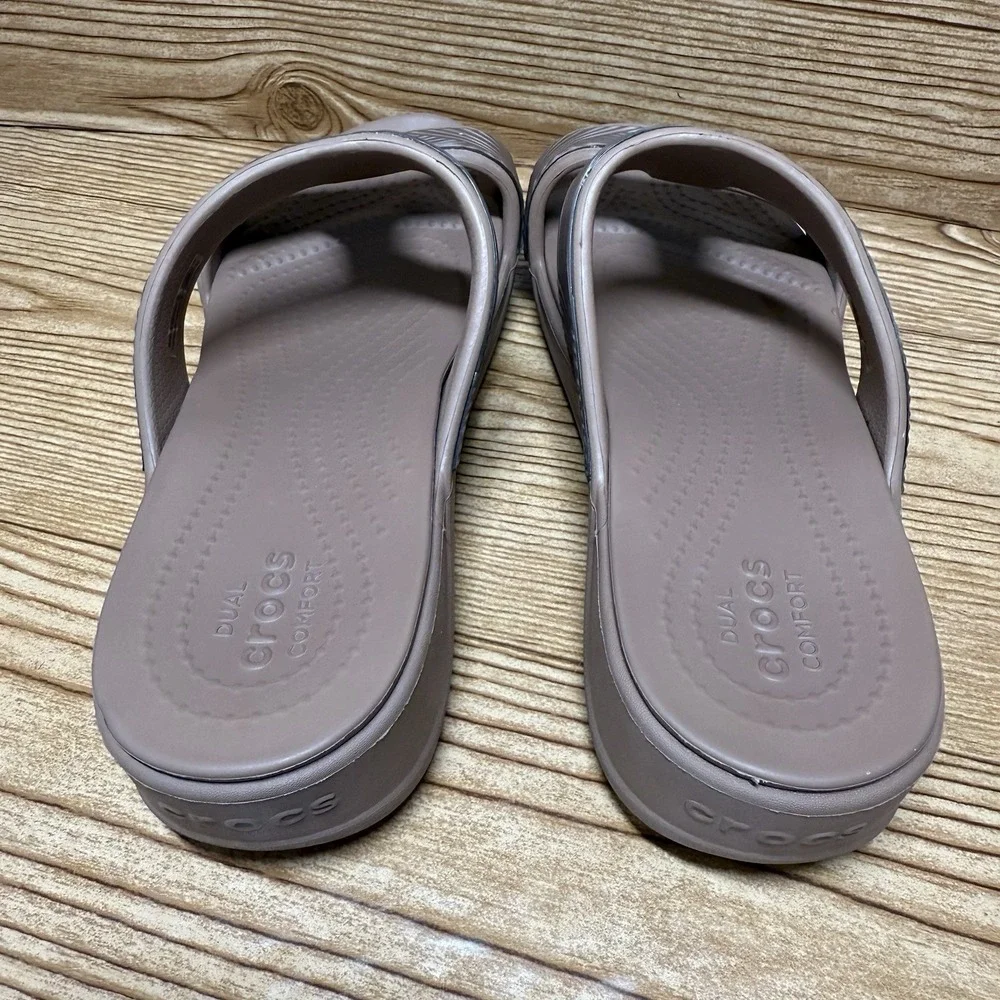 Crocs Monterey Metallic Wedge Shoes Sz 7 Slip On Comfort Cushion Sandals 207144‎